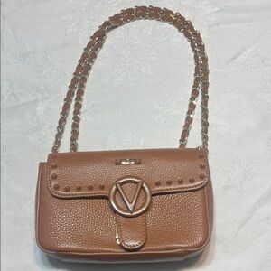 Real Valentino Brown Leather Chain Shoulder Bag